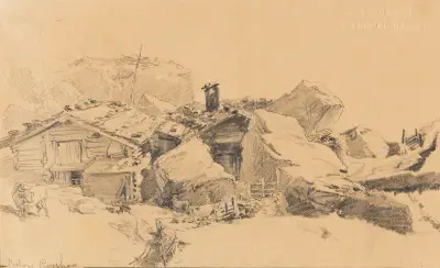 Berghütten (Roßhag in den Zillertaler Alpen) av Edward Theodore Compton