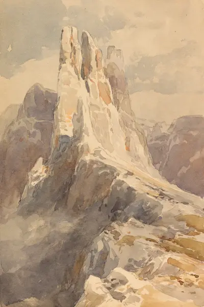 Blick auf die Vajolet-Türme in den Dolomiten von Edward Theodore Compton