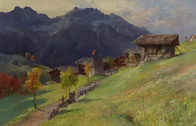 Gerstruben vom Dietersbacher Tal kommend mit Blick auf den Himmelschrofen av Edward Theodore Compton