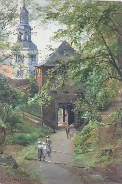 Vandrare på Mönchsberg med utsikt mot Müllner Kirche av Edward Theodore Compton