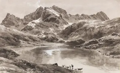 Zürsersee gegen die Wildgrubenspitze av Edward Theodore Compton