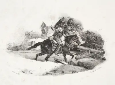 Kuirasjärer anfaller ett artilleribatteri av Théodore Géricault