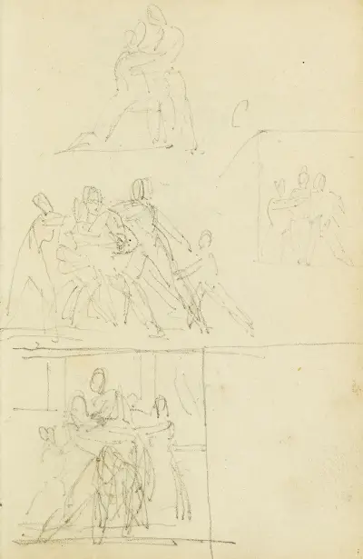 Fyra kompositionsstudier för en grupp figurer av Théodore Géricault