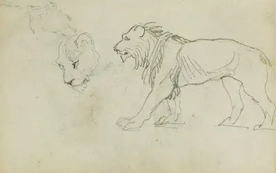 Gående lejon, lejonhuvud av Théodore Géricault