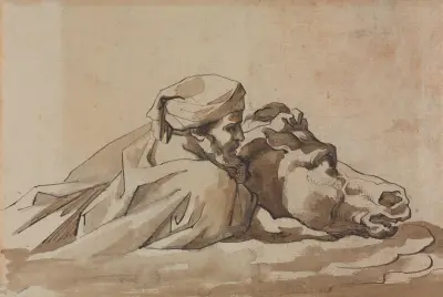 Man Clutching a Horse in Water, after Poussin’s “Deluge” (recto) av Théodore Géricault