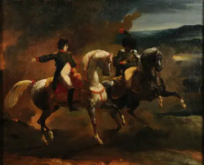 Napoleon ger en order till en högre officer vid guiderna av Théodore Géricault
