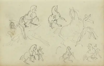 Sex studier för man vid en stegrande häst av Théodore Géricault