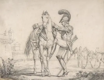 Soldat som sitter upp på en häst av Théodore Géricault