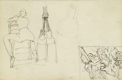 Tassels, seated figure from behind chair, thumbnail study of Charging Chasseur av Théodore Géricault