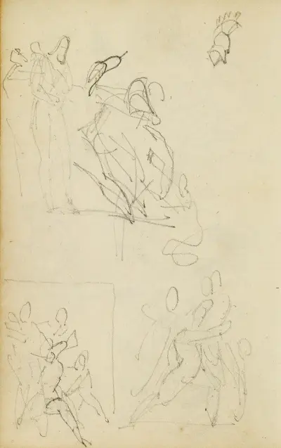 Tre kompositionsstudier av figur grupp av Théodore Géricault