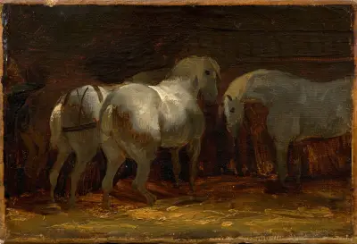 Trois chevaux à l’écurie av Théodore Géricault