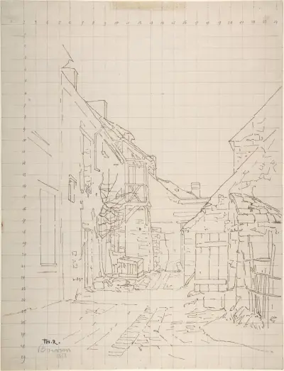 En gränd mellan hus av Théodore Rousseau