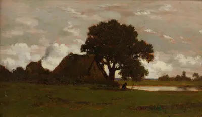 Hyddor nära dammen av Théodore Rousseau