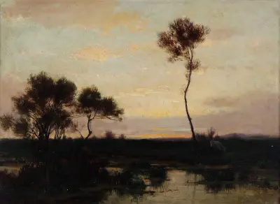 Lake landscape av Théodore Rousseau