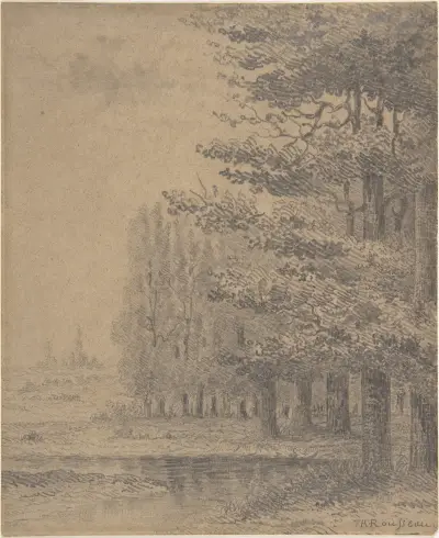 Landscape (A Grove of Trees Standing Near a River) von Théodore Rousseau
