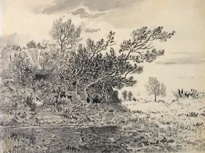 Landskap med damm av Théodore Rousseau