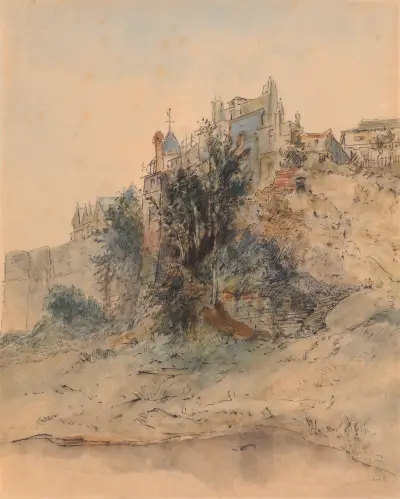 Paysage de ville avec remparts av Théodore Rousseau