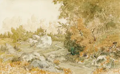 The road to Paris in Fontainebleau forest von Théodore Rousseau