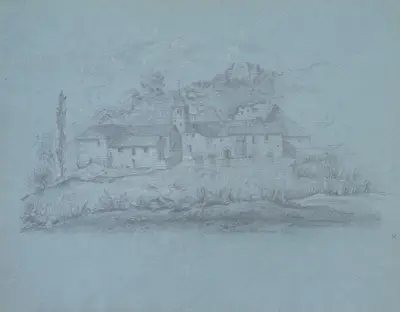 Byn i ett landskap av Théodore Rousseau