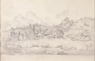 By i bergslandskap av Théodore Rousseau