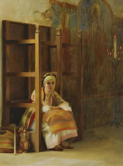 Young Girl In A Greek Church av Theodoros Ralli