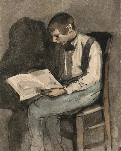 Ung man sittande läsande av Théodule Ribot