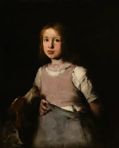 La Jeune fille au chien av Théodule Ribot