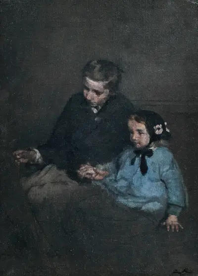 Siblings holding hands av Théodule Ribot