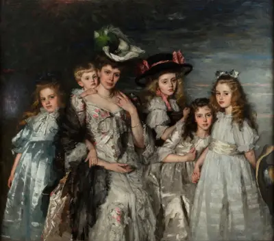 Portrait of Mrs. A.G.M. van Ogtrop-Hanlo (1871-1944) and her five children av Thérèse Schwartze