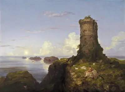 Italské pobřeží se zřícenou věží, Thomas Cole