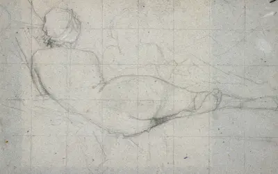Recumbent Female Nude and Partial Study of a Second Female Figure av Thomas Couture