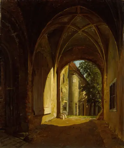 A vaulted Hall in the Scharfenberg Castle near Dresden av Thomas Fearnley