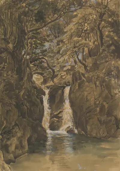 Utsikt över Lower Rydal Falls, Cumbria av Thomas Fearnley