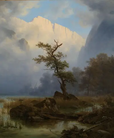 Ankskytte en höstmorgon vid Königssee av Thomas Fearnley