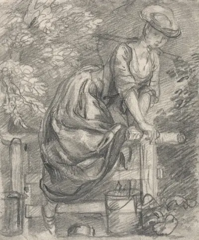 A Milkmaid Climbing a Stile av Thomas Gainsborough