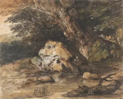 A Woodland Pool with Rocks and Plants av Thomas Gainsborough