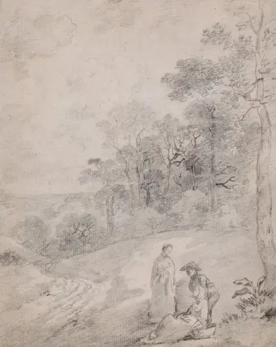 Figures By a Track Through a Wooded Landscape av Thomas Gainsborough