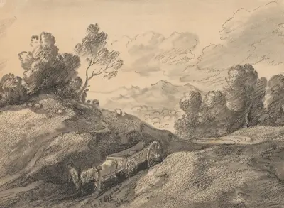 Landscape with Horse and Cart Descending a Hill av Thomas Gainsborough