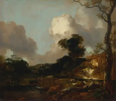 Landscape with Stream and Weir av Thomas Gainsborough