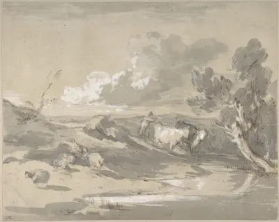 Open Landscape with Herdsman, Cows, and Sheep av Thomas Gainsborough