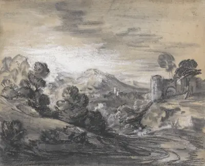 Wooded Landscape with Castle av Thomas Gainsborough