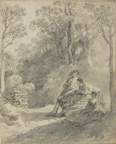 Wooded landscape with figures, 1752 av Thomas Gainsborough