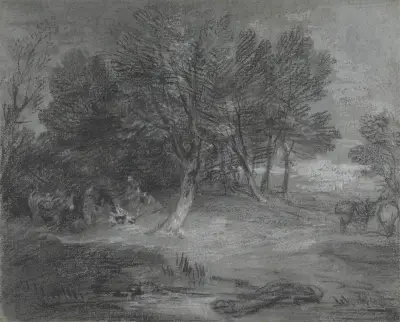 Wooded Landscape with Gypsy Encampment av Thomas Gainsborough