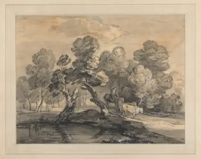 Wooded Landscape with Herdsman and Cows – nr 1 av Thomas Gainsborough