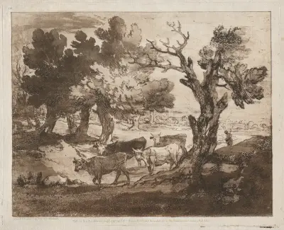 Wooded Landscape with Herdsman and Cows, 1780 av Thomas Gainsborough