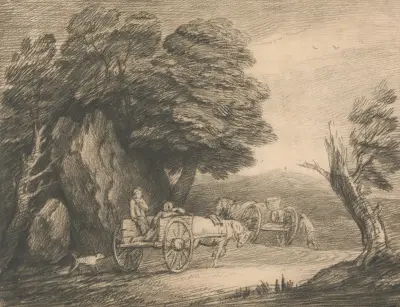 Wooded Landscape with Two Country Carts and Figures av Thomas Gainsborough