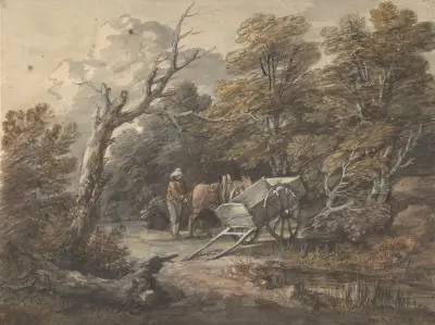 Woodland Scene with a Peasant, a Horse, and a Cart av Thomas Gainsborough