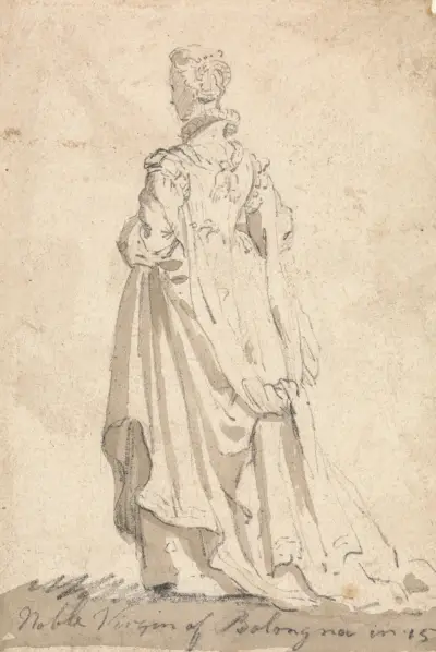 Figurenkostümstudie; Vornehme Jungfrau aus Bologna von Thomas Girtin