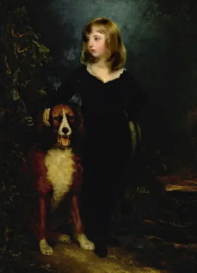 Portret chłopca w pełnej postaci w pejzażu z psem, prawdopodobnie Master Arbuthnot, Sir Thomas Lawrence