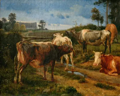 Bellowing cows by the fence gate av Johan Thomas Lundbye